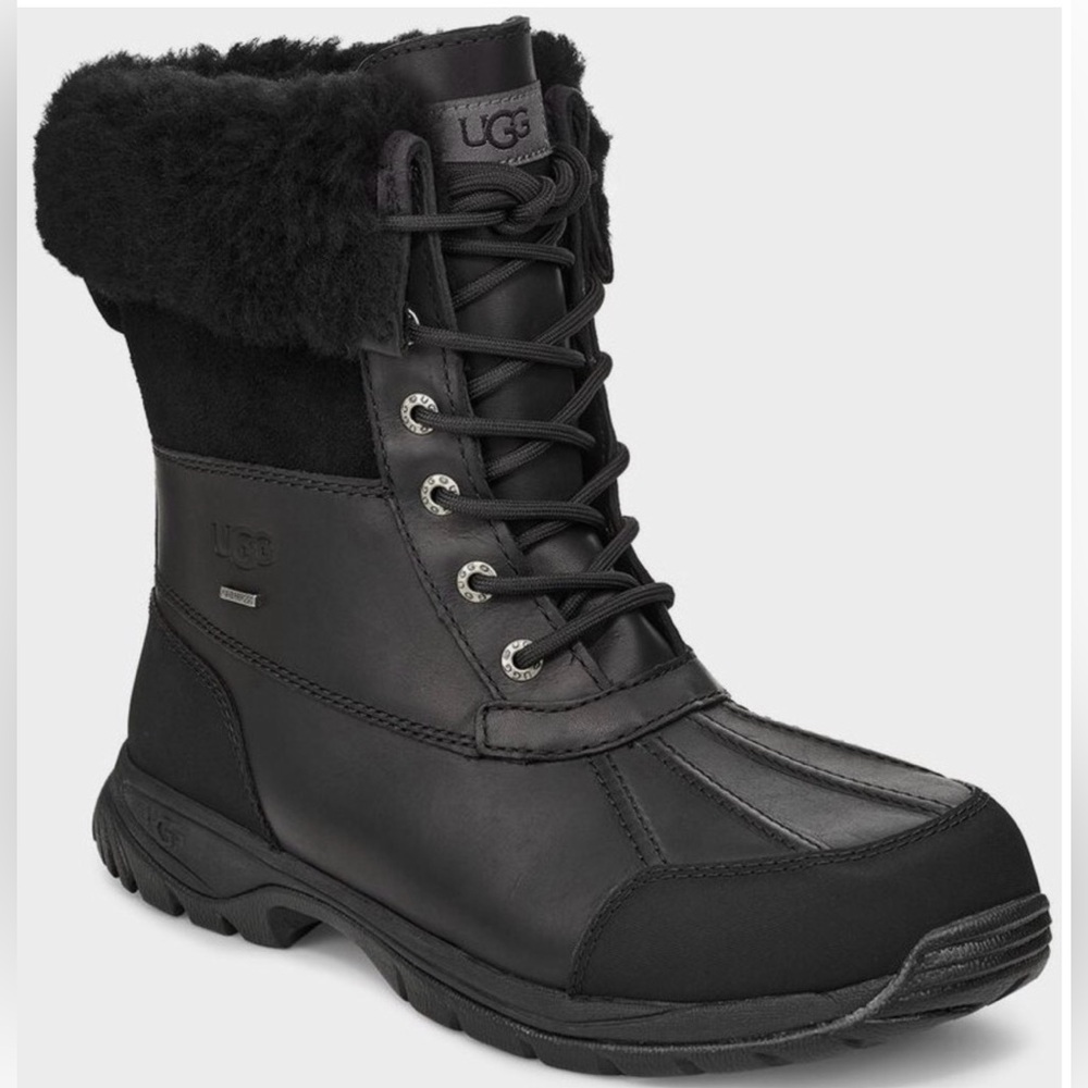UGG Butte Waterproof Leathers Boots Black S/N5521 Men’s 10 Lace Up Vibram Soles